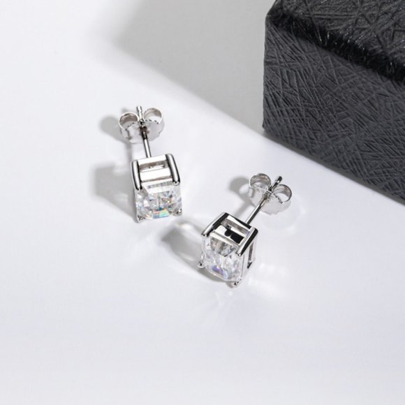 Certified 4ct. t.w. Moissanite Diamond Emerald Cut Stud Earrings NEW - Picture 8 of 14